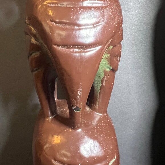 Vintage Set of 2 Hand Carved & Hand Painted Brown Wooden Elephant Totem Towers - Picture 5 of 12